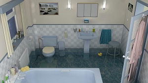 Flooded bathroom set visual